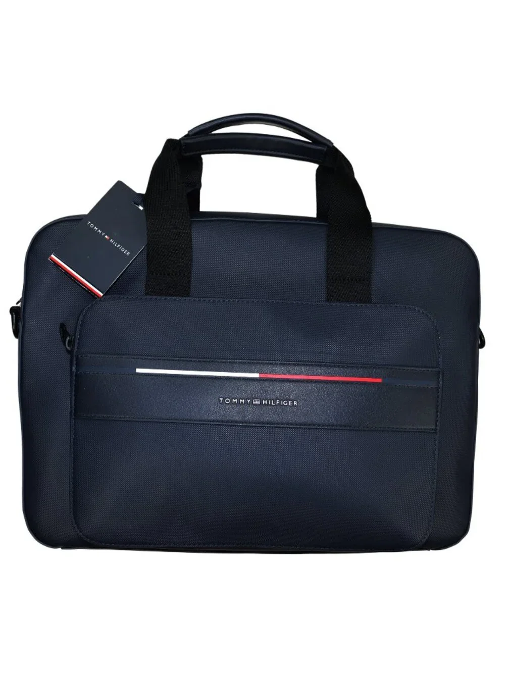 Tommy Hilfiger Foundations Faux Leather Messenger Laptop Computer Bag NWT Blue